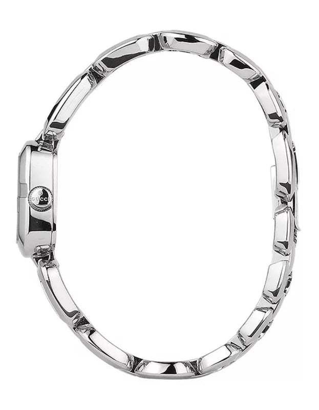 Gucci G-Gucci YA125507 steel link bracelet shown on flat surface