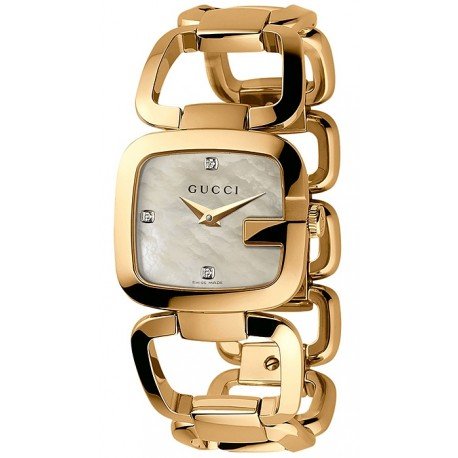 Gucci G-Gucci Diamonds women's watch with mother of pearl dial and yellow gold strap