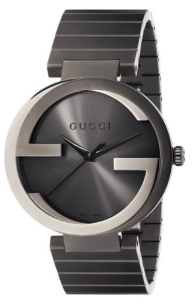Gucci G Interlocking grey steel watch with anthracite grey dial and grey steel bracelet