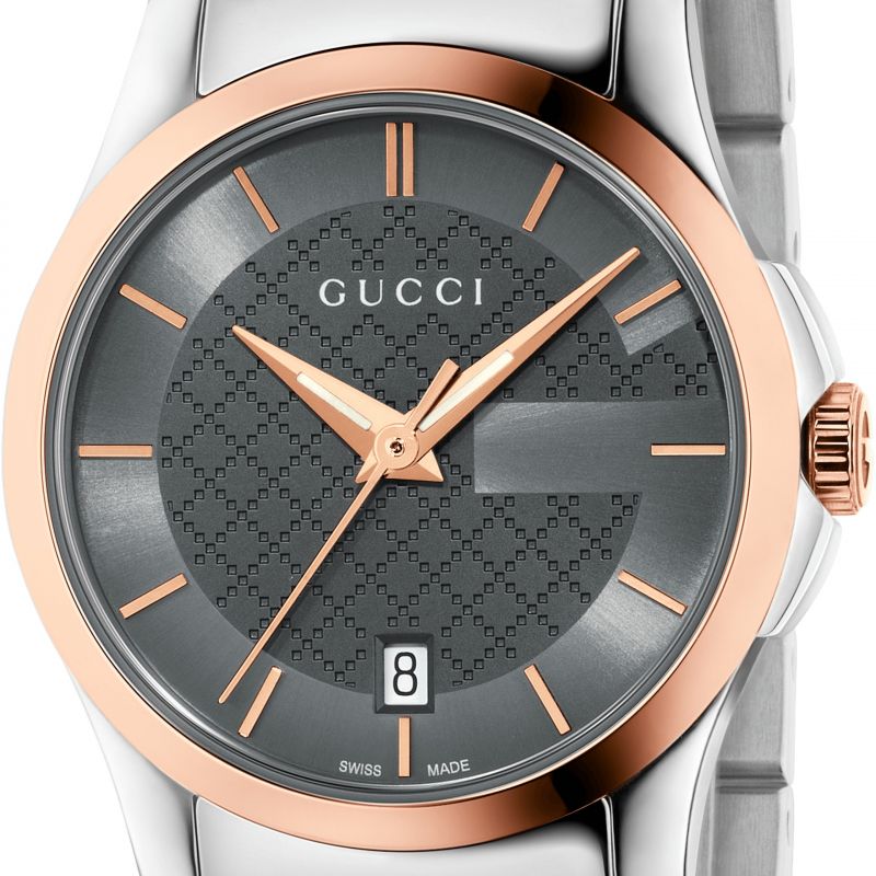 Gucci G-Timeless Ladies watch 27mm dial detail with textured charcoal face
