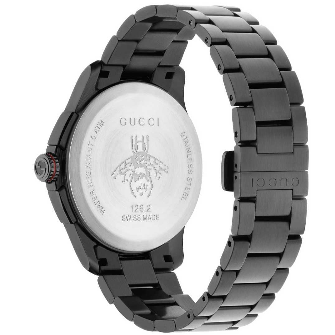 Gucci G-Timeless caseback engraved with Gucci bee logo and Swiss made marking