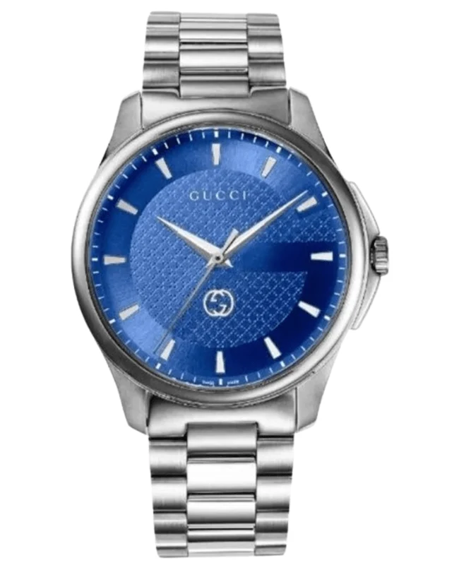 Gucci G-Timeless stainless steel watch with blue dial and matching bracelet