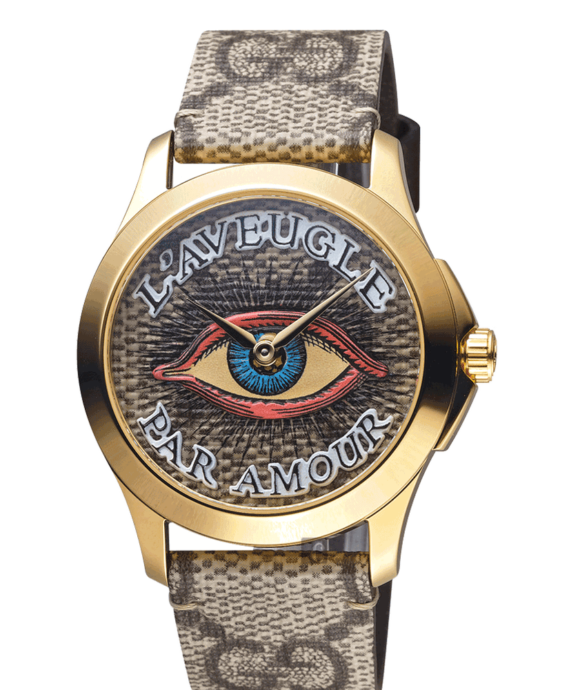 Gucci G-Timeless YA1264022 watch with eye motif and gold-tone case