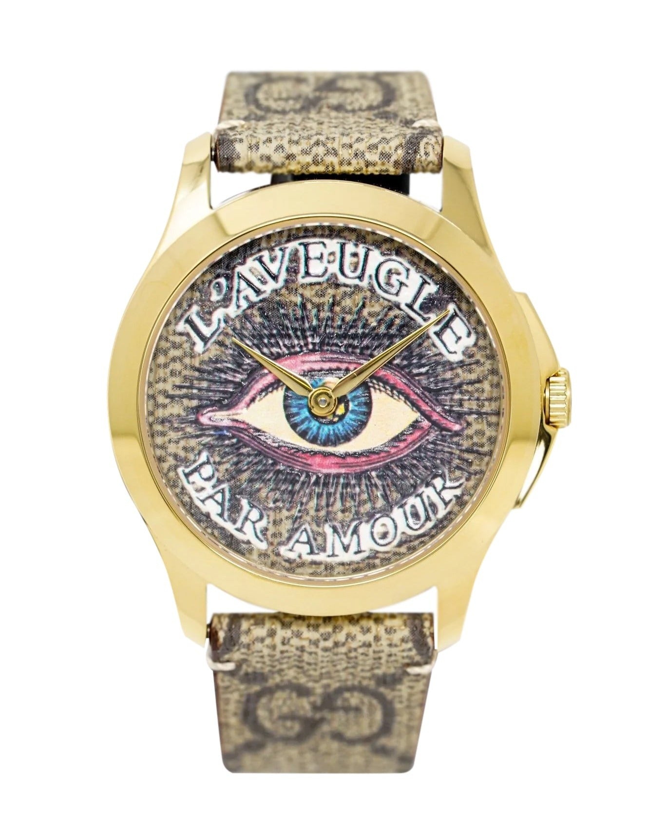Gucci G-Timeless YA1264022 eye motif dial with gold hands and case