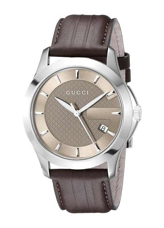 Gucci G-Timeless YA126403 quartz watch with stainless steel case and brown rubber strap