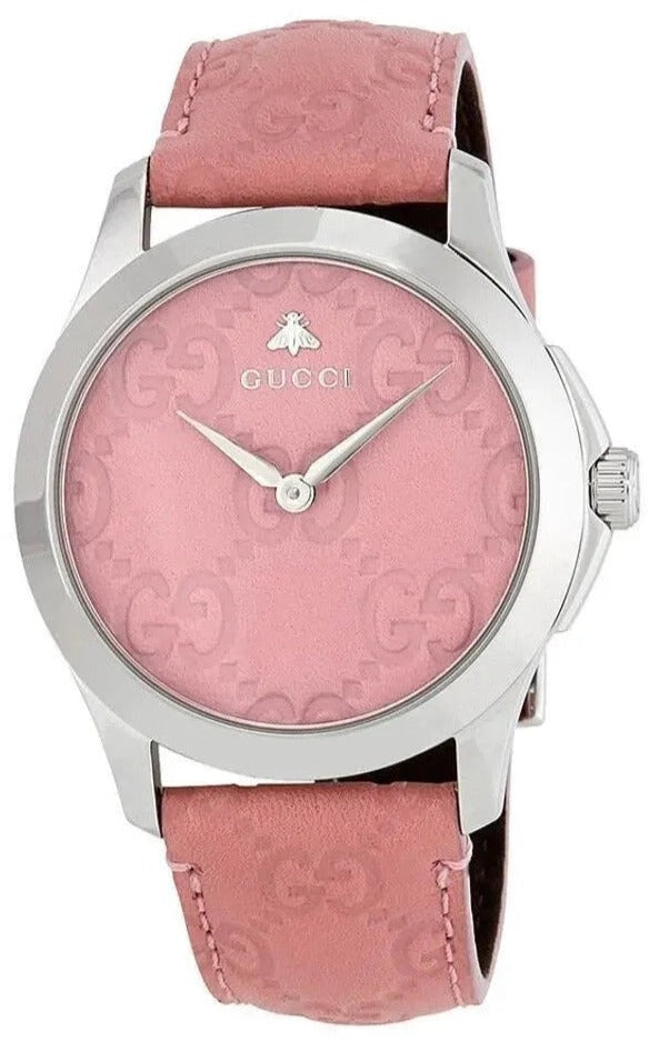 Gucci G-Timeless YA1264030 women's watch with candy pink dial and GG pattern