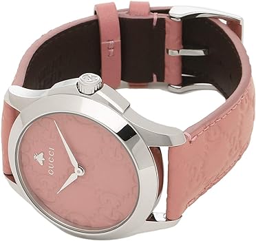 Gucci G-Timeless YA1264030 watch strap detail showing pink leather and buckle