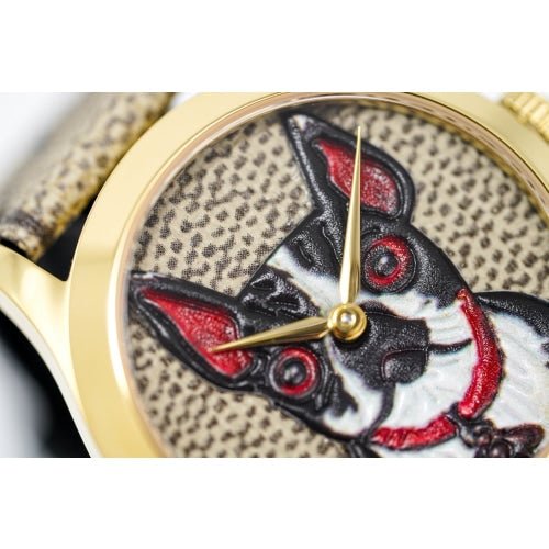 Gucci G Timeless YA1264056 women's watch with brown monogram leather strap