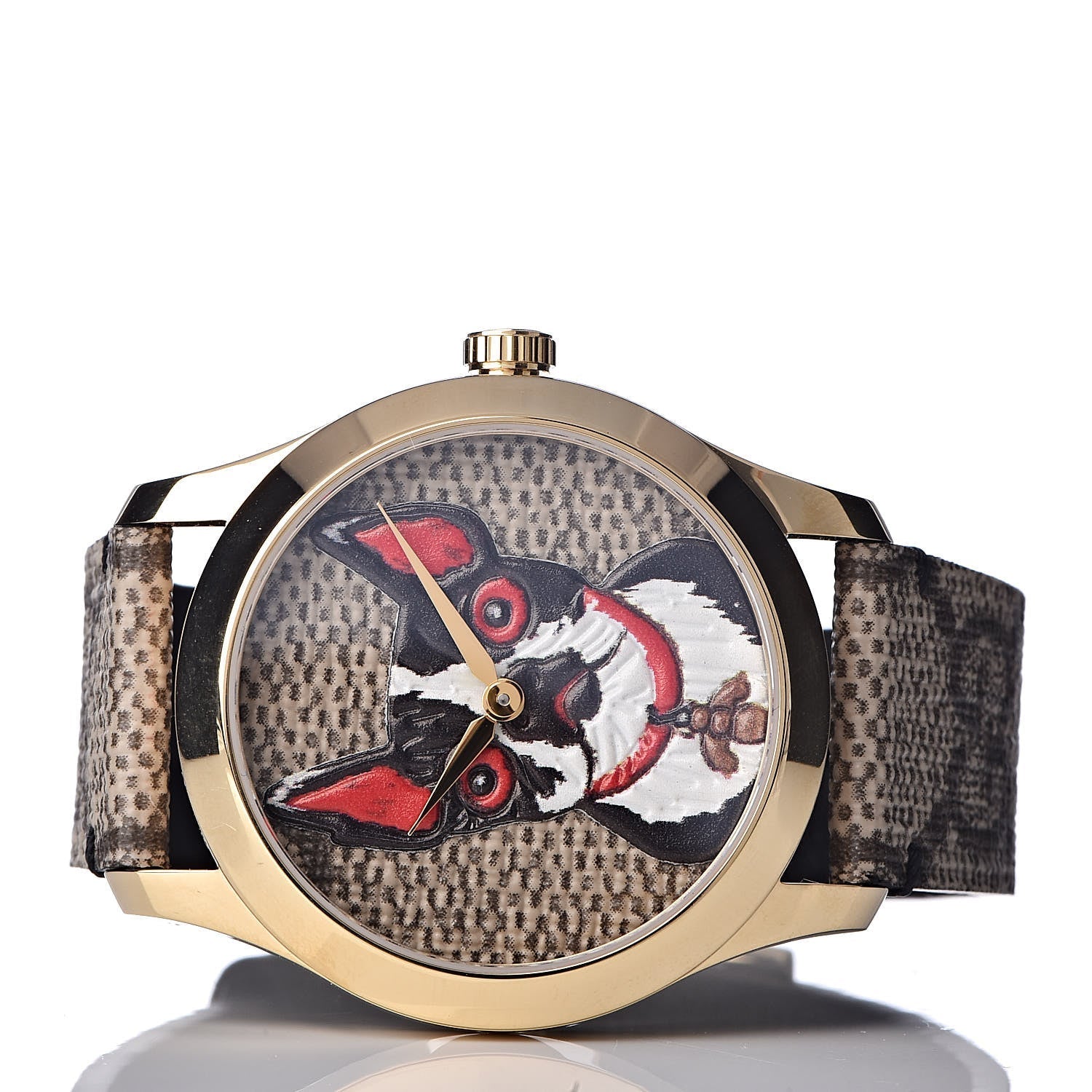 Gucci G Timeless watch top view showing full dial design and case