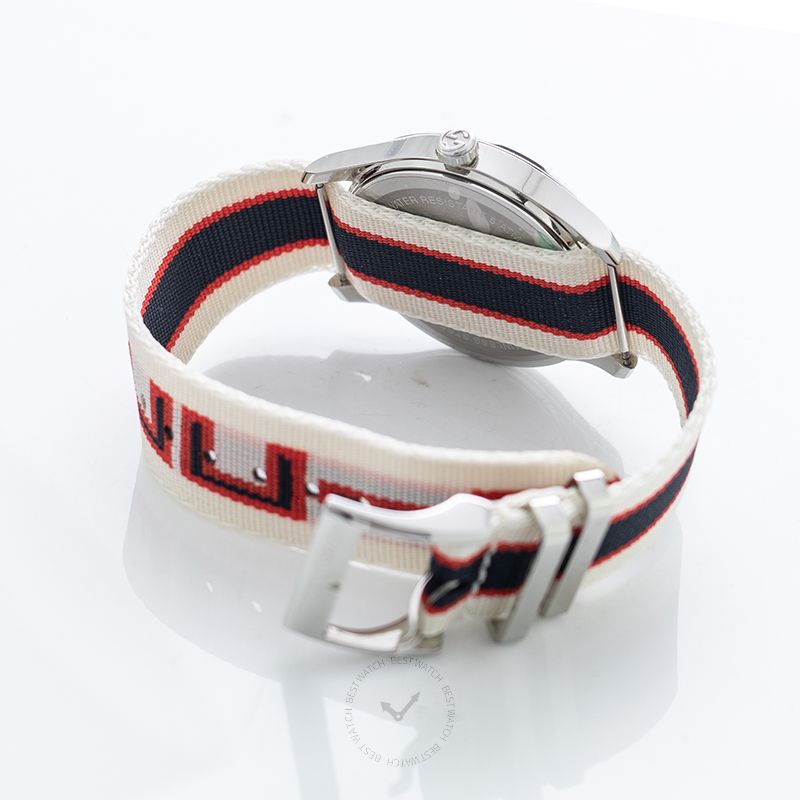 G-Timeless YA1264071 showing full view of navy-red-white striped fabric strap and buckle