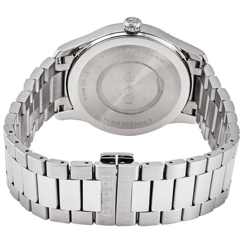 G-Timeless watch back case showing stainless steel caseback with engraved text and branding