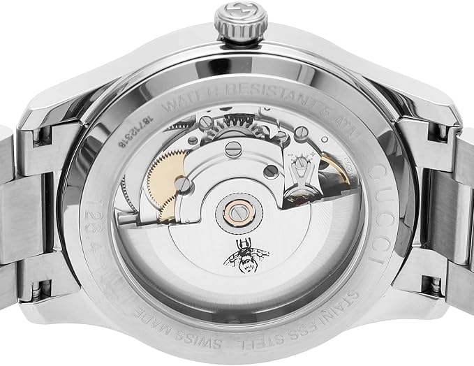 GUCCI G-Timeless 38MM automatic movement visible through transparent caseback with chronometer dial