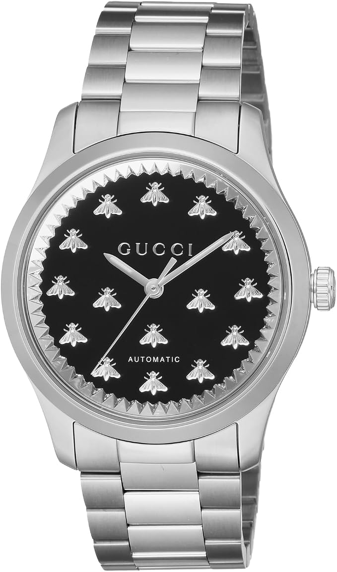 GUCCI G-Timeless 38MM stainless steel watch with black onyx dial and bee motifs