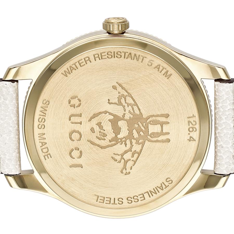 Gucci G-Timeless caseback showing water resistant 5 ATM marking and bee engraving