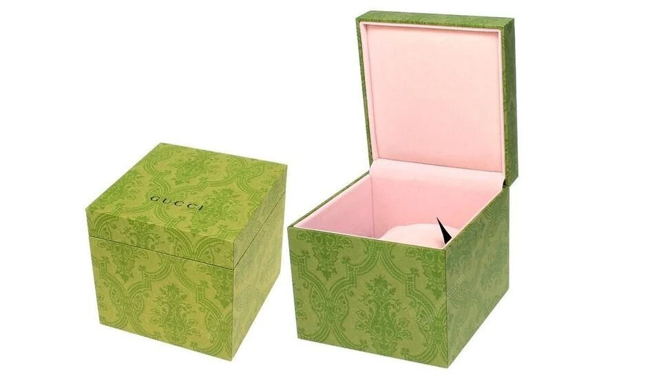 Gucci watch box in green with pink interior lid