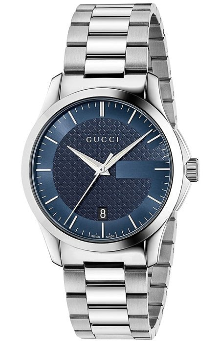 Gucci G-Timeless watch with blue dial and stainless steel bracelet