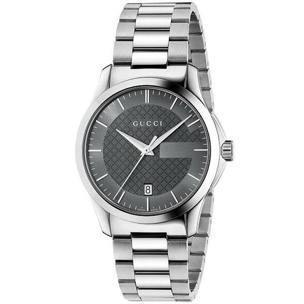 Gucci G-Timeless grey dial watch with stainless steel case and link bracelet