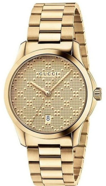 Gucci G-Timeless yellow gold watch with diamond pattern dial and matching bracelet
