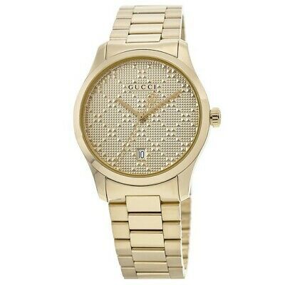 Gucci G-Timeless yellow gold watch side profile showing case thickness and bracelet links