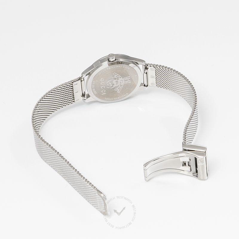 Gucci G-Timeless watch caseback showing transparent case back design