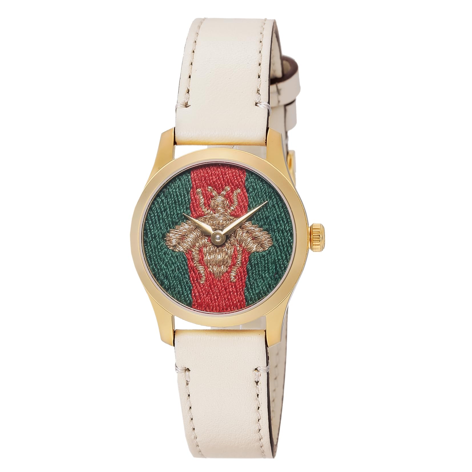 Gucci G-Timeless watch with gold-tone case and bee-embroidered dial