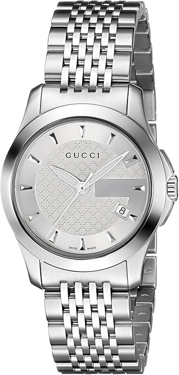 Gucci G-Timeless silver dial ladies watch with stainless steel bracelet and date window