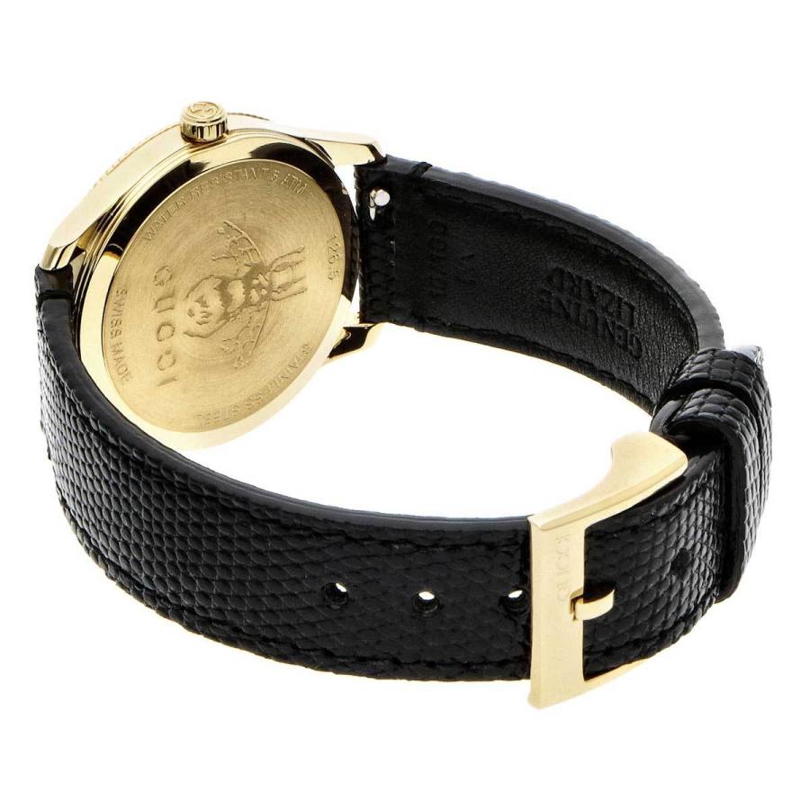Gucci G-Timeless case back showing gold-tone metal with bee logo and Swiss made marking