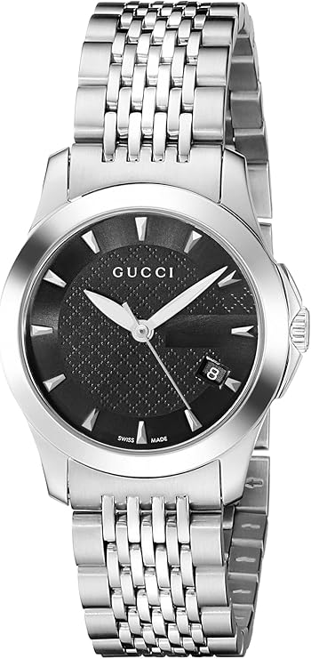 Gucci G Timeless women's watch with black dial, silver steel case and steel strap