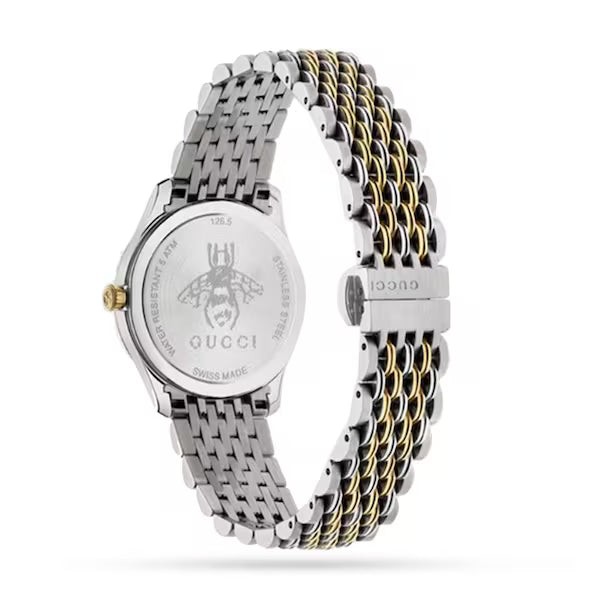 Gucci G-Timeless YA1265029 caseback with Gucci bee logo and engraving