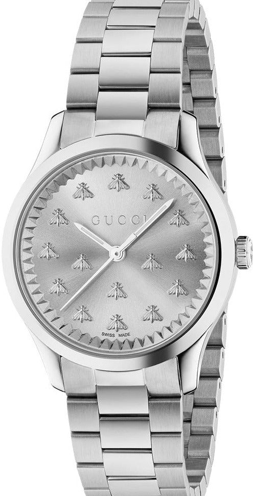Gucci G-Timeless 32MM silver dial women's watch with stainless steel bracelet