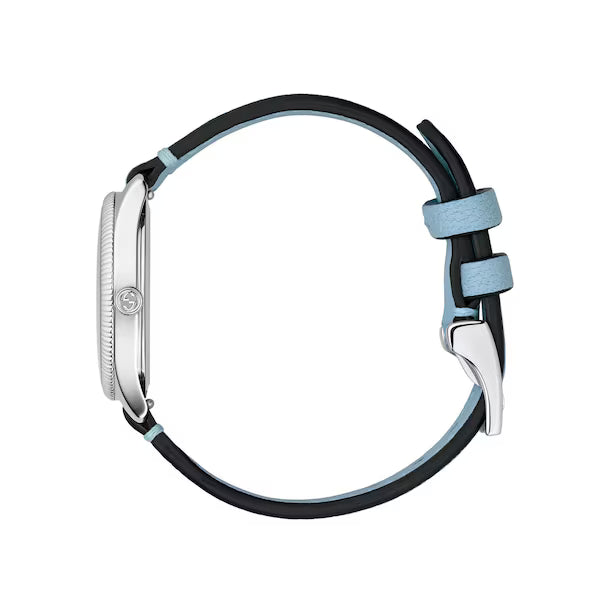 Gucci G-Timeless blue and black leather strap with stainless steel buckle
