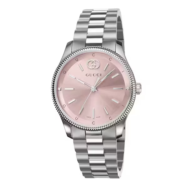 GUCCI G-Timeless 29MM stainless steel women's watch with pink dial and beaded bezel