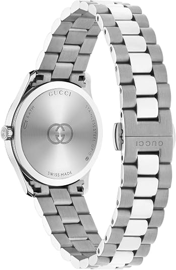 Gucci G-Timeless caseback showing stainless steel bracelet with link design