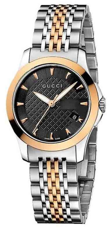 Gucci G-Timeless two-tone stainless steel quartz watch with rose gold bezel and black dial