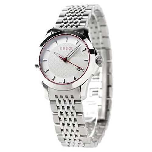 Gucci G Timeless women's watch with silver dial and stainless steel bracelet