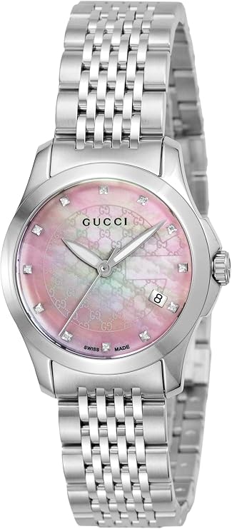 Gucci G-Timeless watch with pink pearl dial, stainless steel case and bracelet