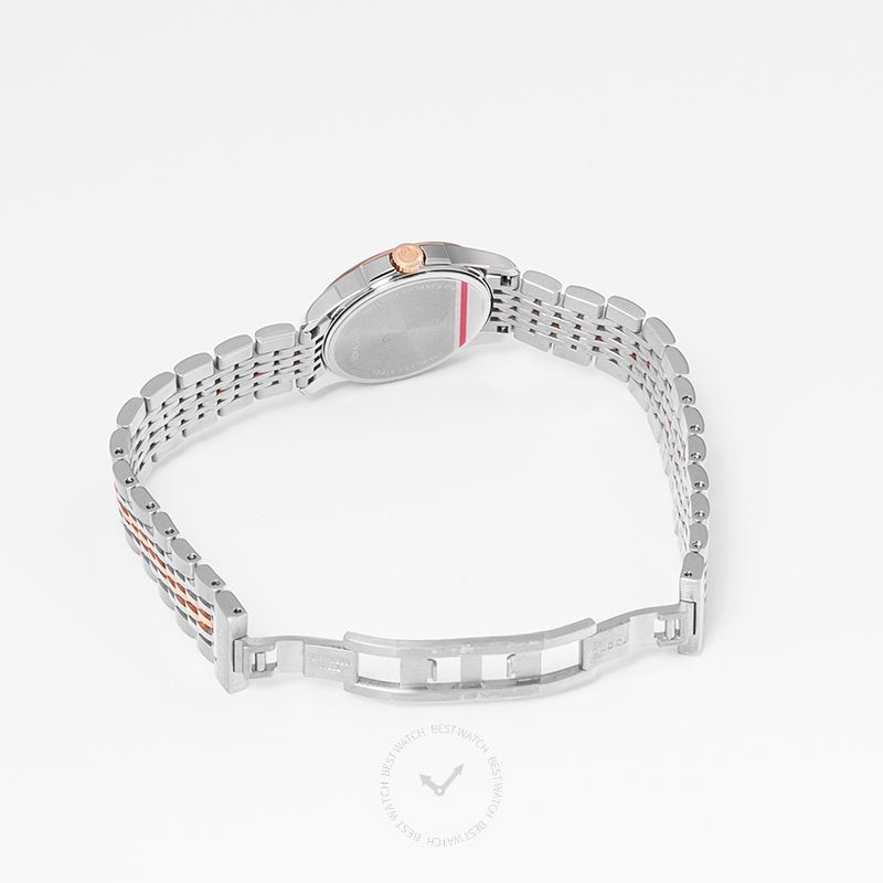 Side view of G-Timeless watch with stainless steel and rose gold bracelet