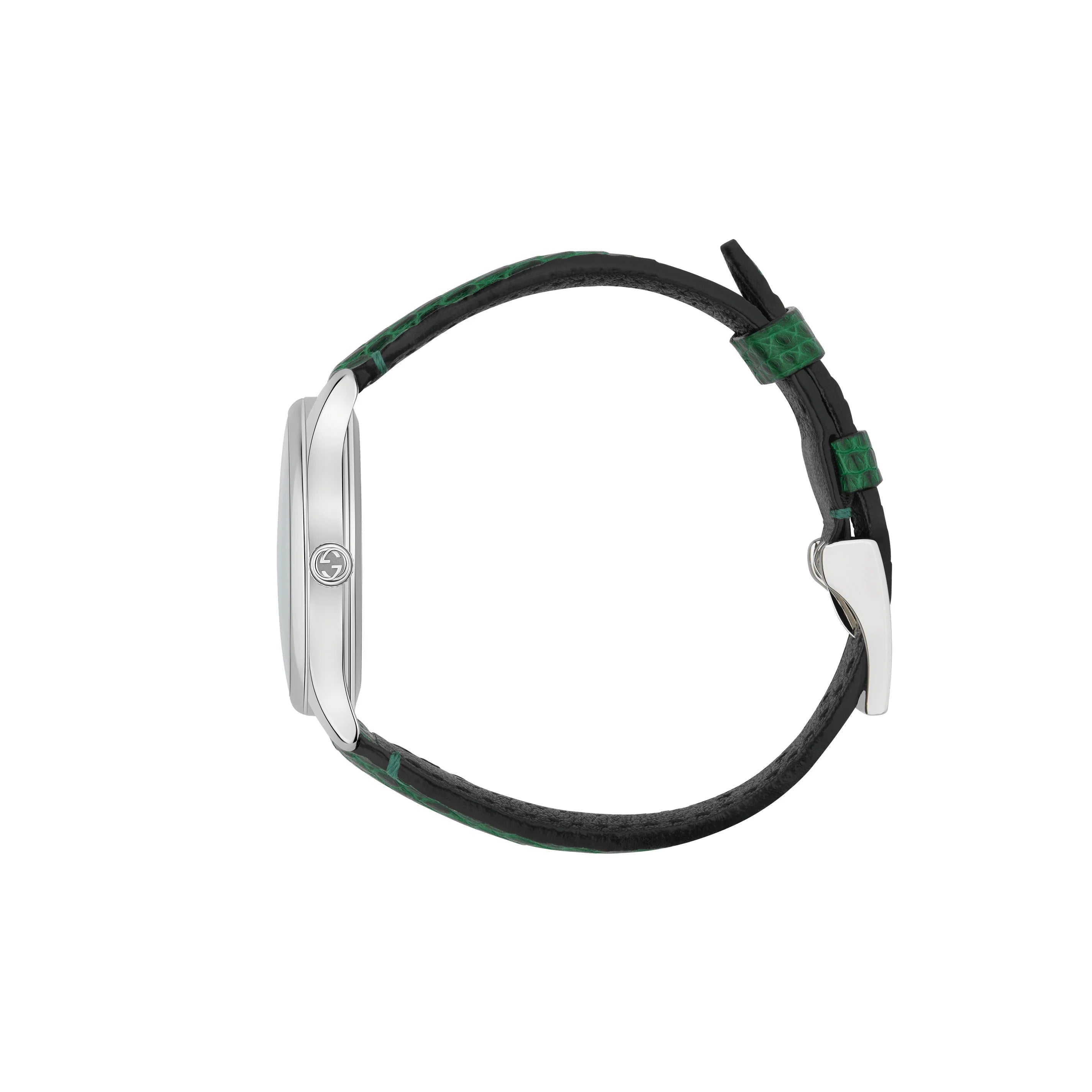 Green patterned leather strap with stainless steel case and deployment clasp