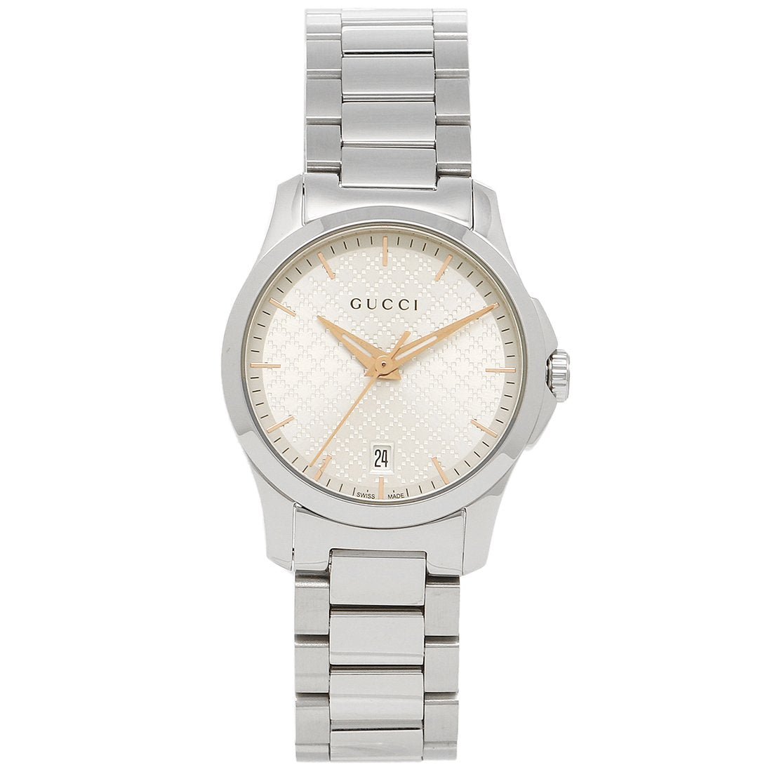 Gucci G Timeless women's watch with champagne dial, stainless steel case and bracelet
