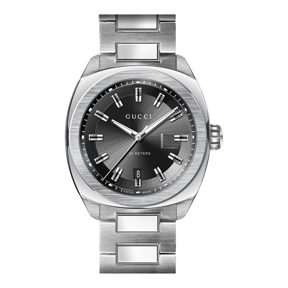 Gucci GG2570 black dial watch with rectangular index hour markers