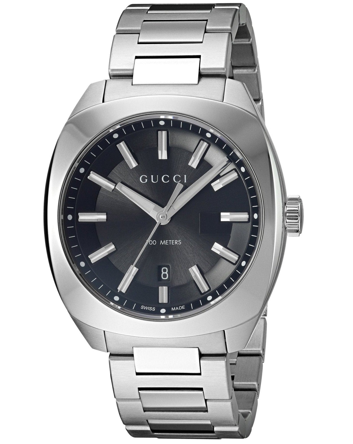 Gucci GG2570 stainless steel watch with date window and black dial