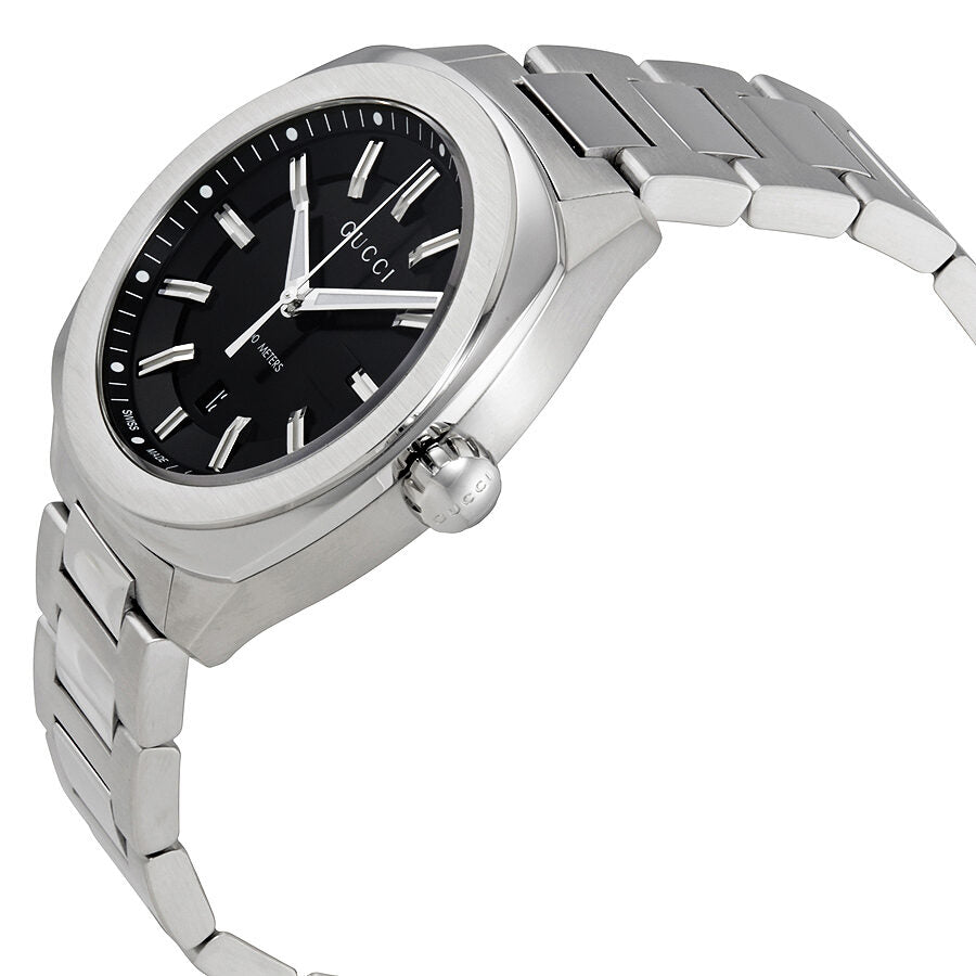 Gucci GG2570 stainless steel men's watch with black dial angle view