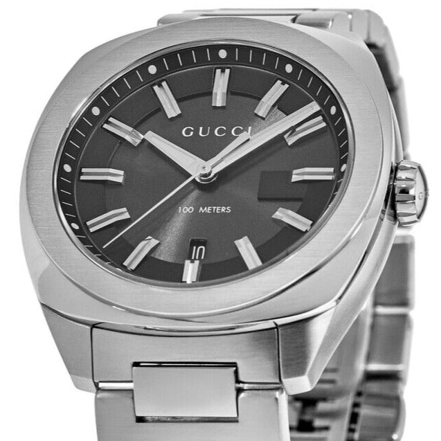Gucci GG2570 watch angled view showing black dial and case profile