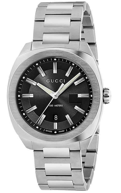 Gucci GG2570 black dial stainless steel men's watch front view