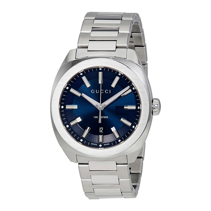 Gucci GG2570 men's watch with blue dial and stainless steel bracelet