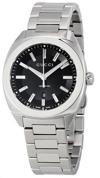 Gucci GG2570 stainless steel watch with black dial and date window