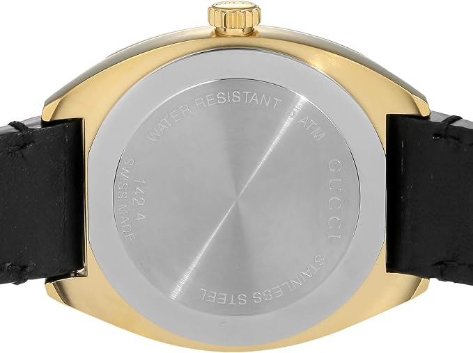 Gucci GG2570 watch caseback showing water-resistant engraving and specifications