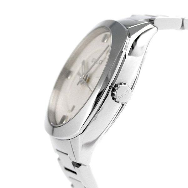 Gucci GG2570 women's watch side angle view showing case profile and steel bracelet