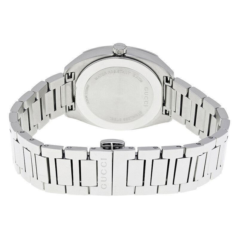 Gucci GG2570 women's watch case back and steel bracelet detail