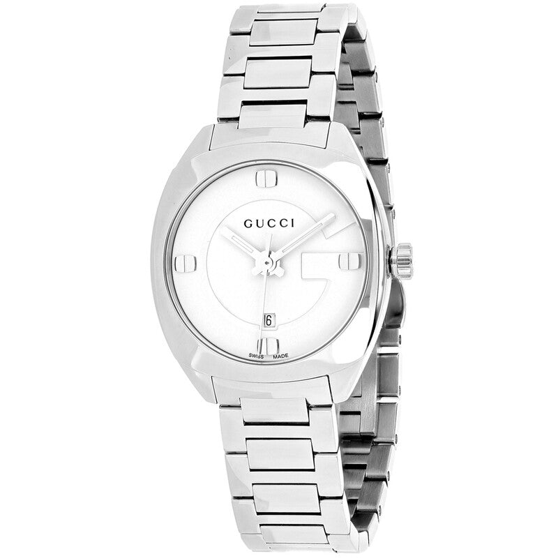 Gucci GG2570 women's watch with white dial, steel case and steel bracelet